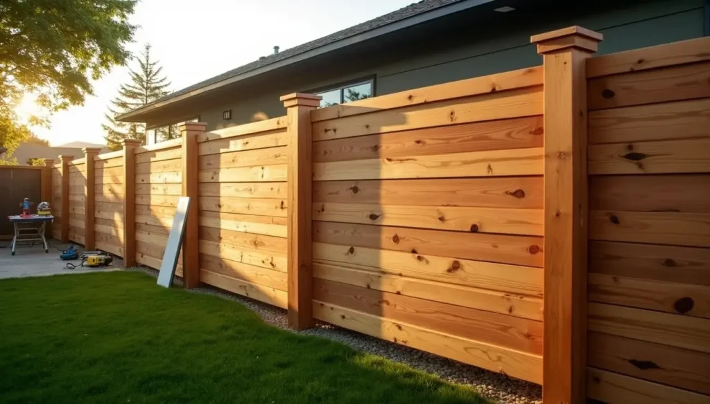 Wooden Slat Fence with Horizontal Boards